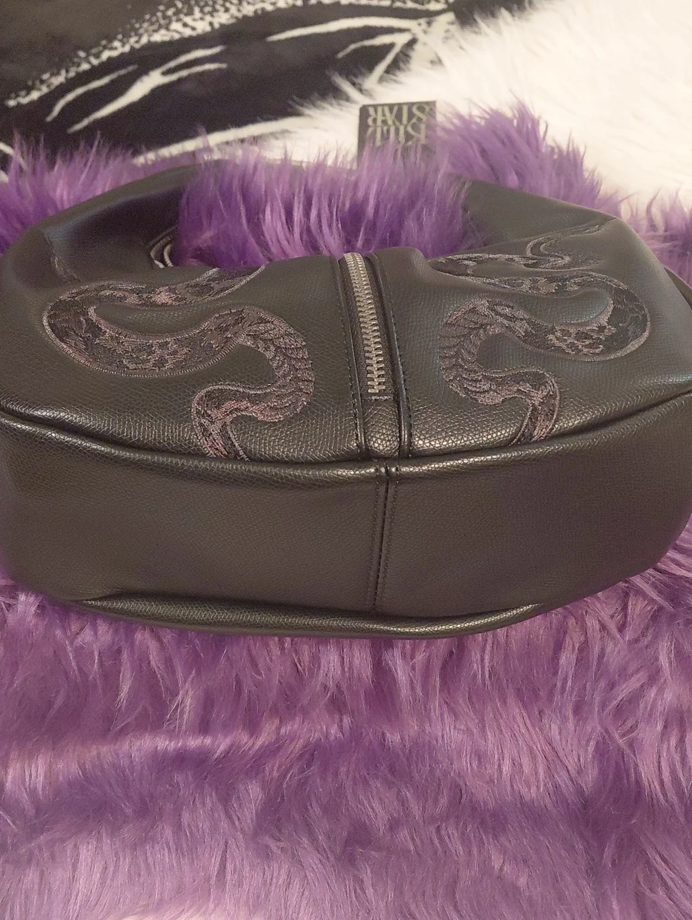 KILLSTAR Black Hobo Bag with Embroidered Snake Motif